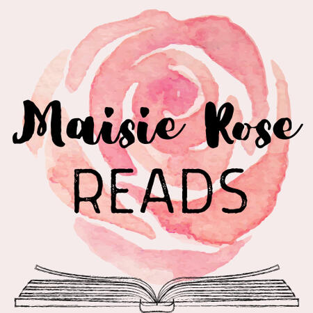 Logo: a pink watercolour rose over an open book, with "Maisie Rose Reads" written across it in black.